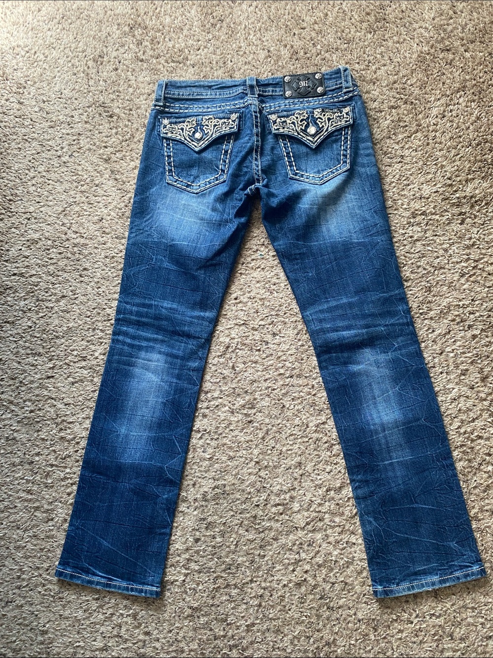 Miss Me Blue Embroidered Pocket Bootcut Jeans